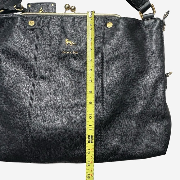 EMMA FOX Dressage Frame Kiss-Lock Black Leather Satchel Vibrant Cotton Interior - Picture 14 of 16